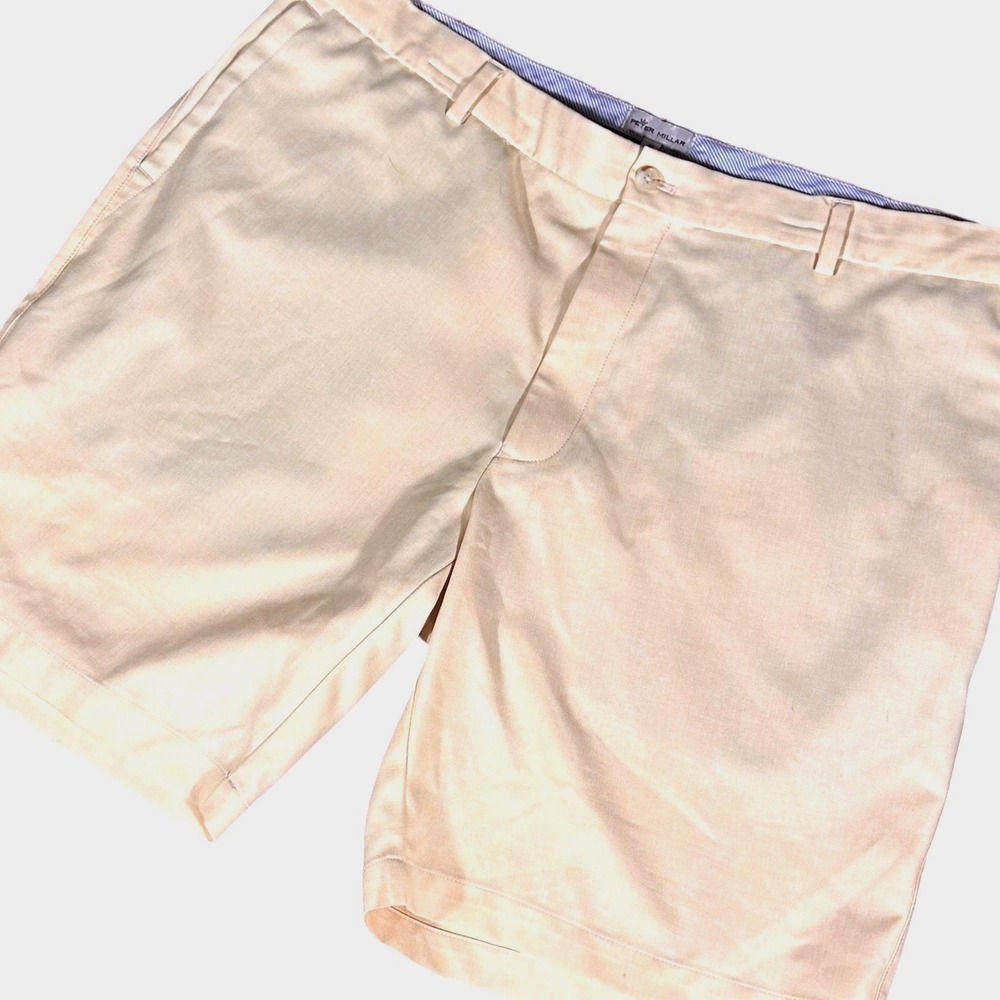 Peter Millar Shorts Mens Size 40 Pale Yellow Flat Front Performance Golf MS22B88
